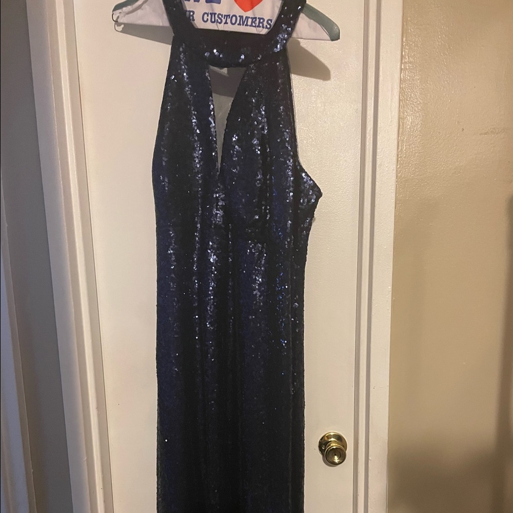 Navy blue Sequence floor length evening gown